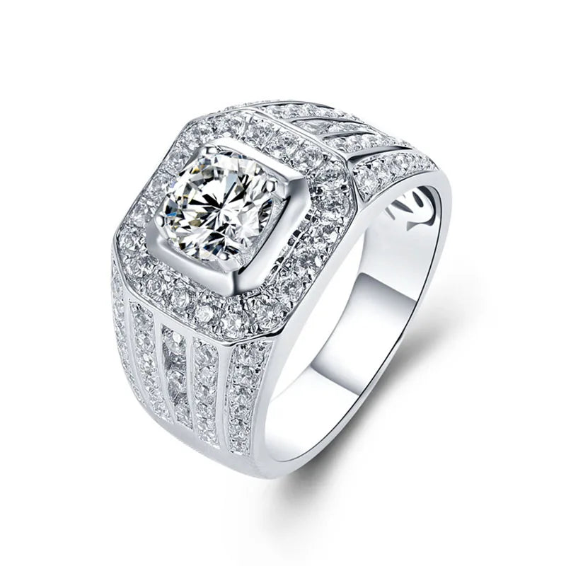 Afortable 925 Sterling Silver Ring Jewelry Men Wholesale-Moissanite Rings 1ct D VSS1 Jewellery Engagement Wedding Rings for Men