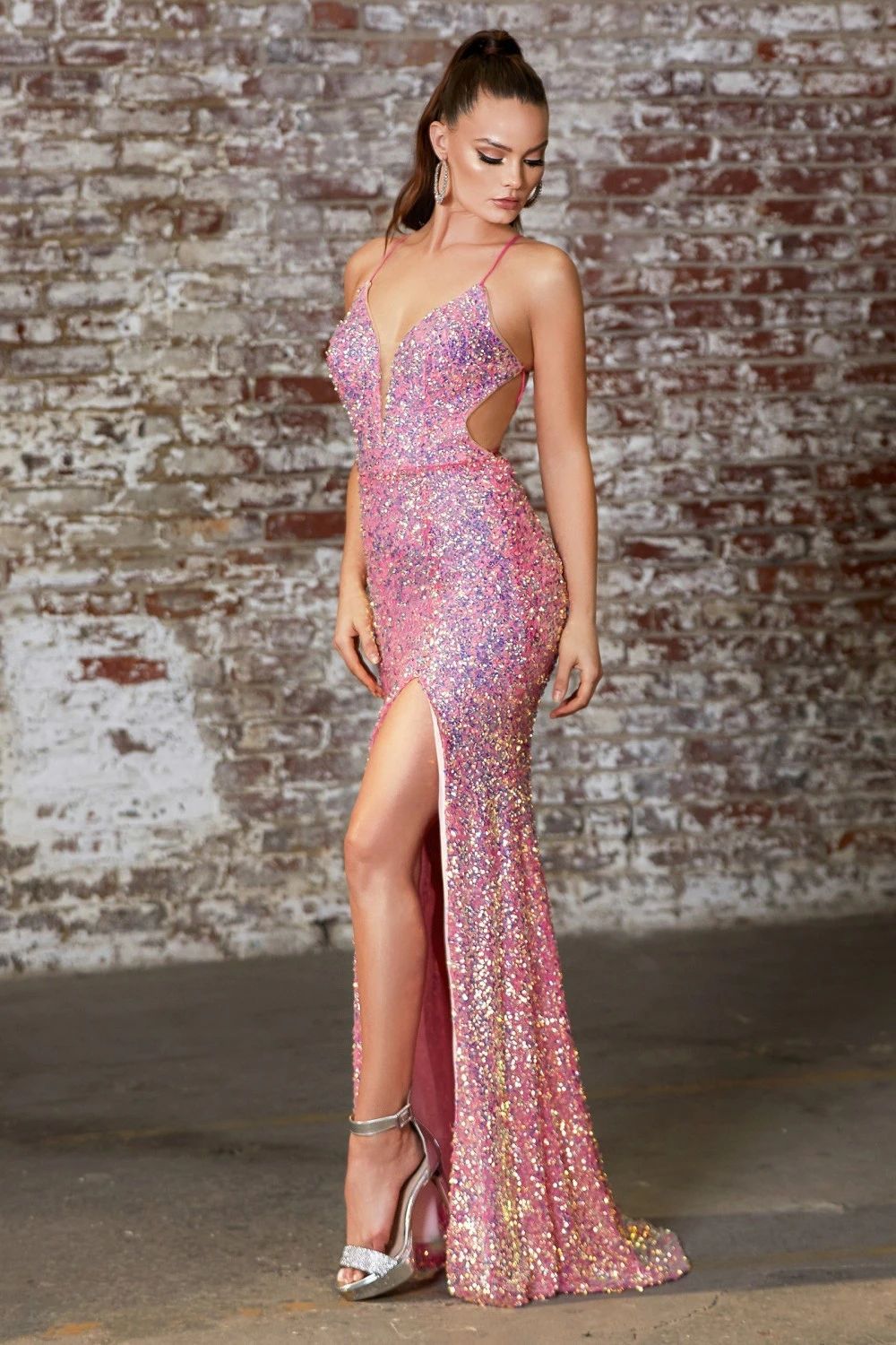 Elegant Spaghetti Strap High Split Glitter Long Dress Women Vestidos Sexy Party Club Shine Sequin Backless Evening Prom Dress