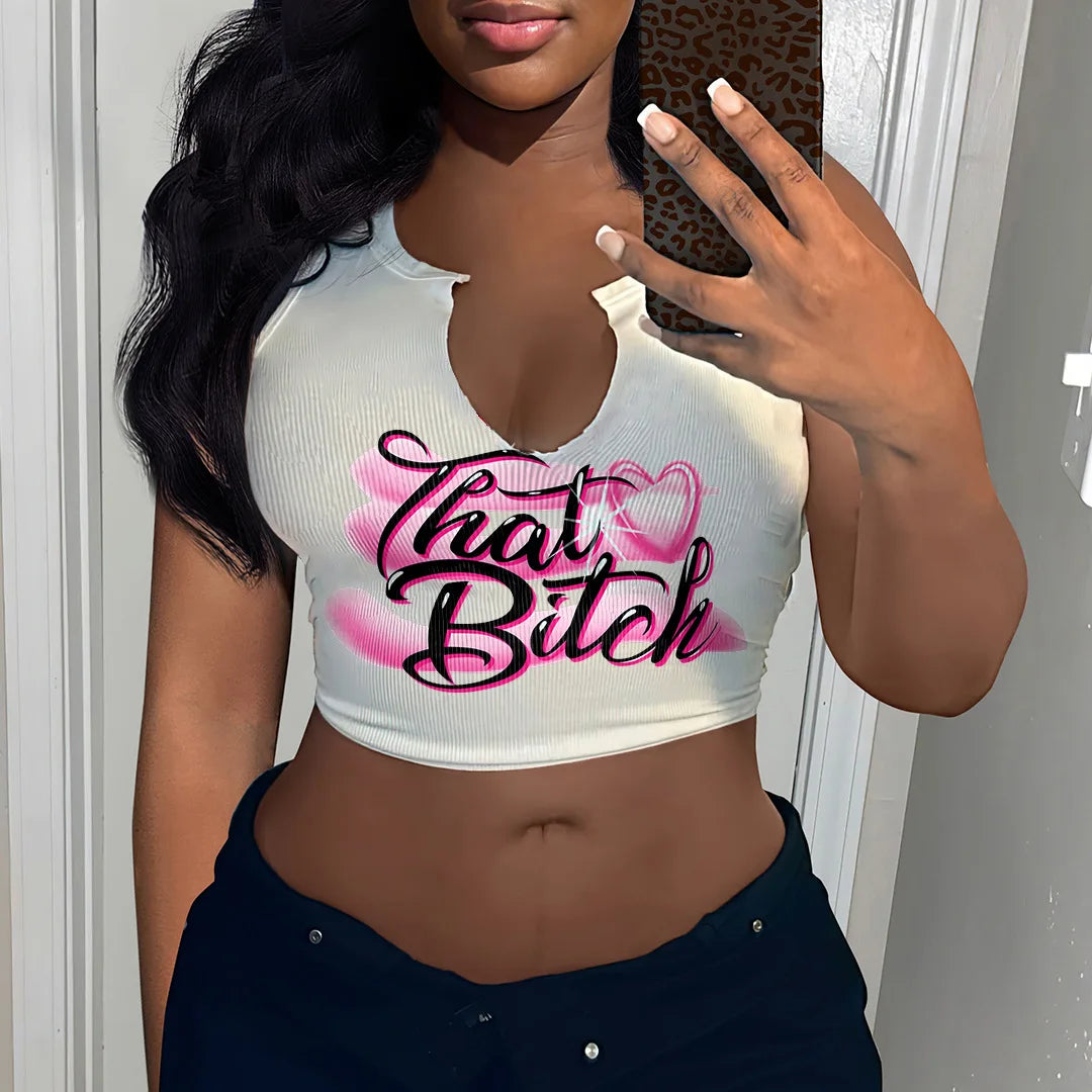 Women's T Shirts Girls Crop Tops Fashion Summer Clothing Sexy T- Shirt Letter Printed Tee Ladies Tank Tops for Girls