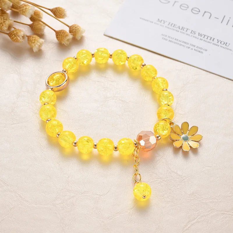 2022 New Korean Flowers Daisy Bracelets Bohemian Colorful Crystal Beaded Bracelet Handmade Elastic Rope Women Pulseira Jewelry