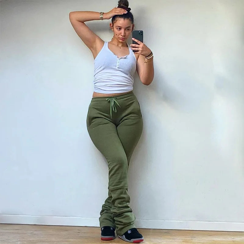 Best Selling Quality 9 Colors Winter Jogger Pants Women Fashionable Stacked Pants Fall  Sweat Stacked Leggings