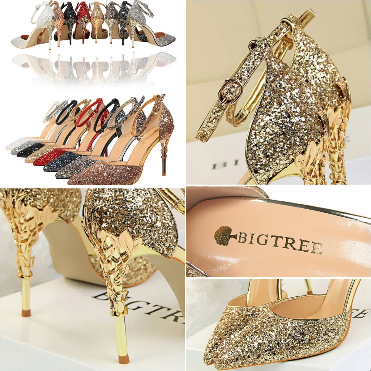 283-5 Luxurious Trendy Ladies Sandals Hollow Out Party Metal Heel Shiny Sequin Slip-On High Heel Sandals Wedding Shoes for Bride