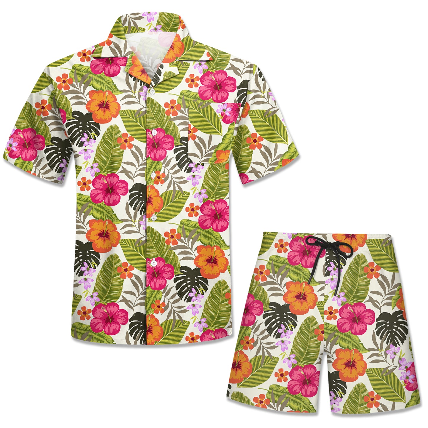 Custom Your Graphic Shirts Men Short Sleeve Two Pieces Set Sublimation Printing Mens Floral Hawaiian Shirt and Shorts Set
