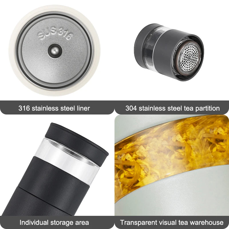 Wholesale Minimalist Thermal Flask Vacuum Stainless Steel Water Bottles With Transparent Tea Infuser