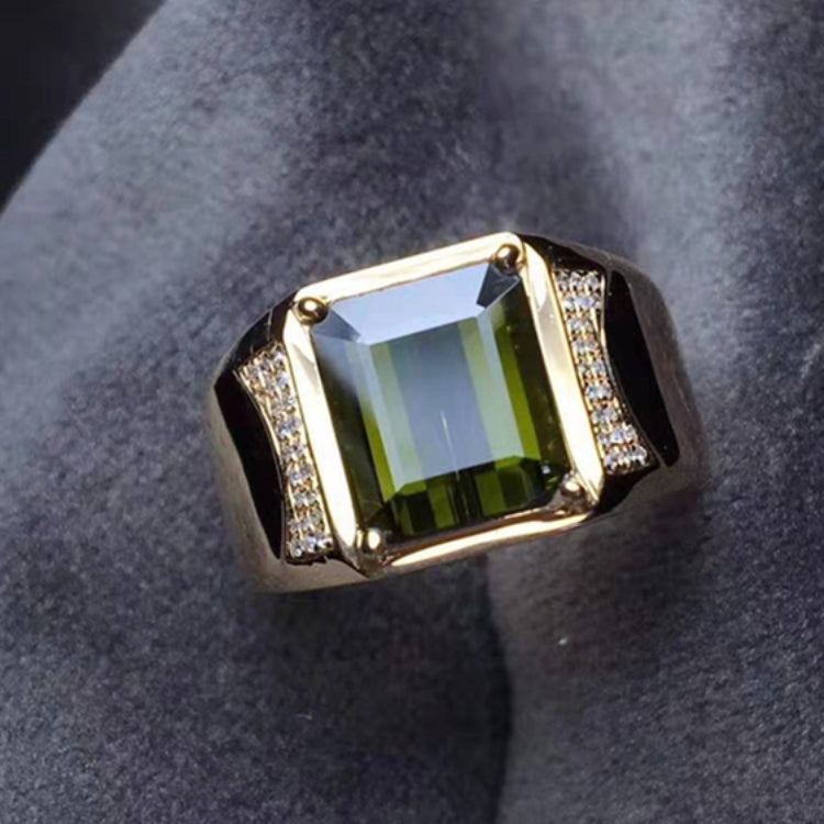 Gemstone Fine Jewelry Manufacturer Wholesale Classic 3.35ct Natural Green Tourmaline Men Ring Jewelry 18K Real Yellow Gold