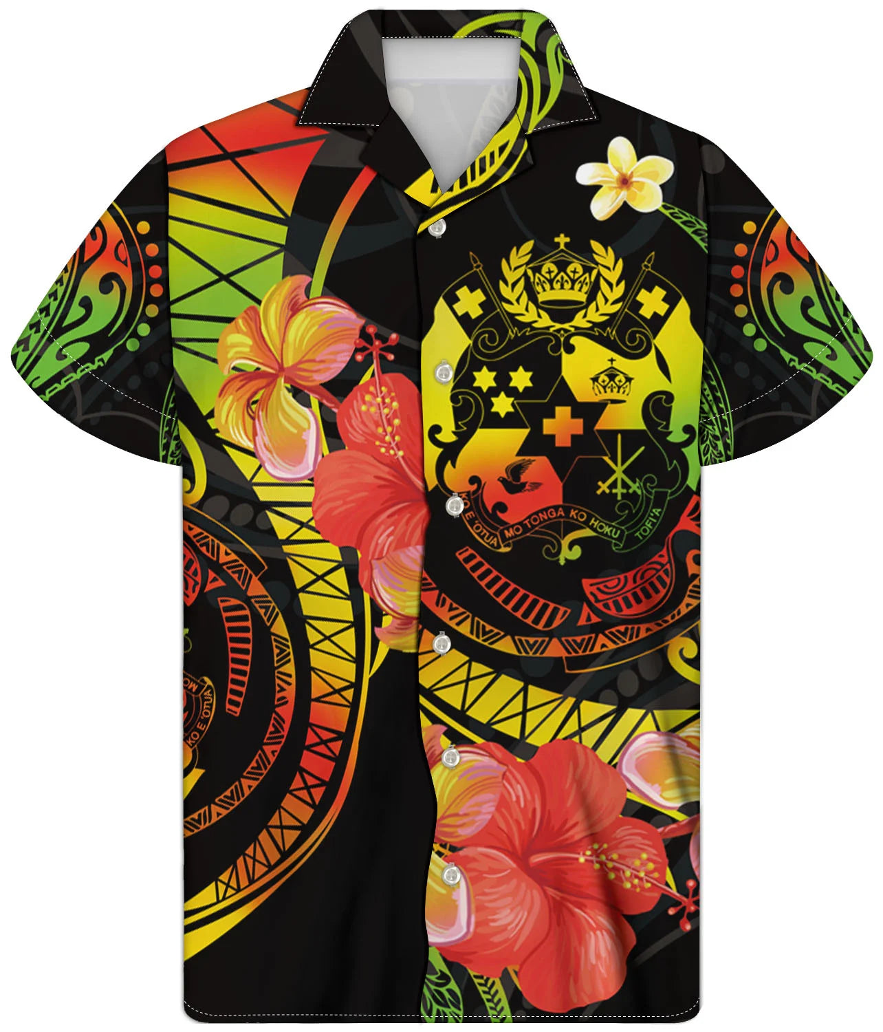Fancy Gold Shirts for Men Polynesian Tribal Fabric Hawaiian Short Sleeve Shirt Men Summer Clothing for Men's Tropical Tops Shirt
