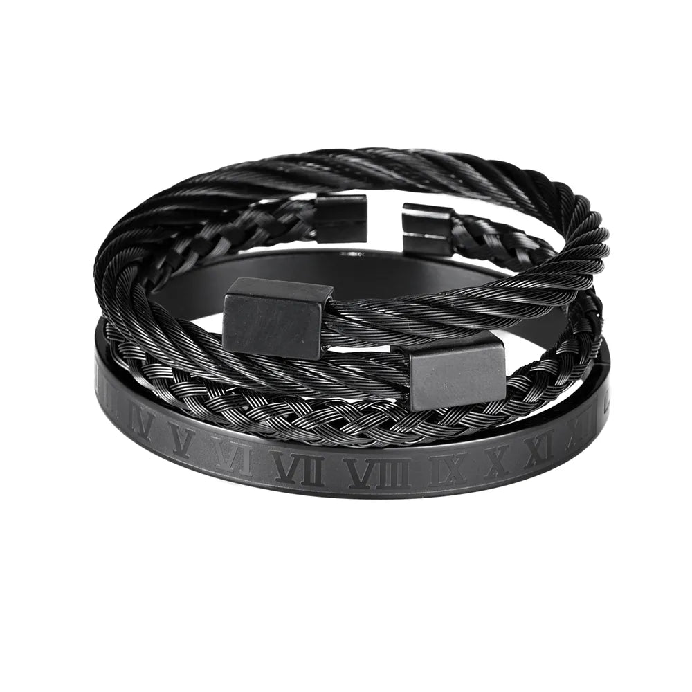 Luxury Roman Number Charm Woven Stainless Steel Bracelet Hip Hop Men Jewelry Gold Color Jewelry for  Men Pulseira Bileklik