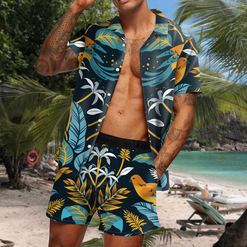 Summer Short Sleeve Shirt Suit Men Fashion Floral Print Hawaiian Shirts + Beach Shorts Casual Beach Clothing Sets Vetement Homme