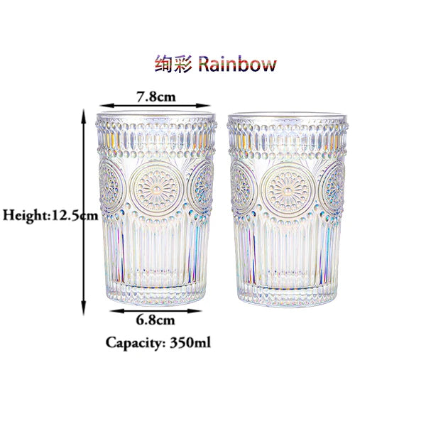 2PCS Romantic Water Glasses, Drinking Glasses Tumblers, Vintage Glassware Set for Juice, Beverages, Beer, Cocktail