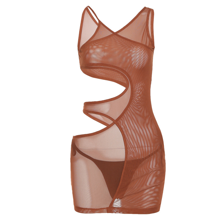 Nibber K20D11283 Wholesale Custom Cut Out Sheer Mesh Night Party Solid Transparent Clubwear Slim Bodycon Womens Dress Lady Dress