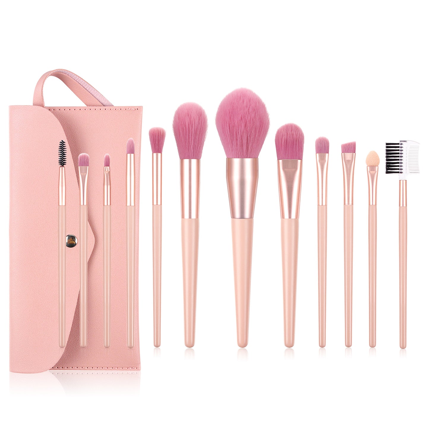 Pink Brush Bag High Opp Wooden Handle Professional High Quality Vegan Wholesale Makeup Brushes Set