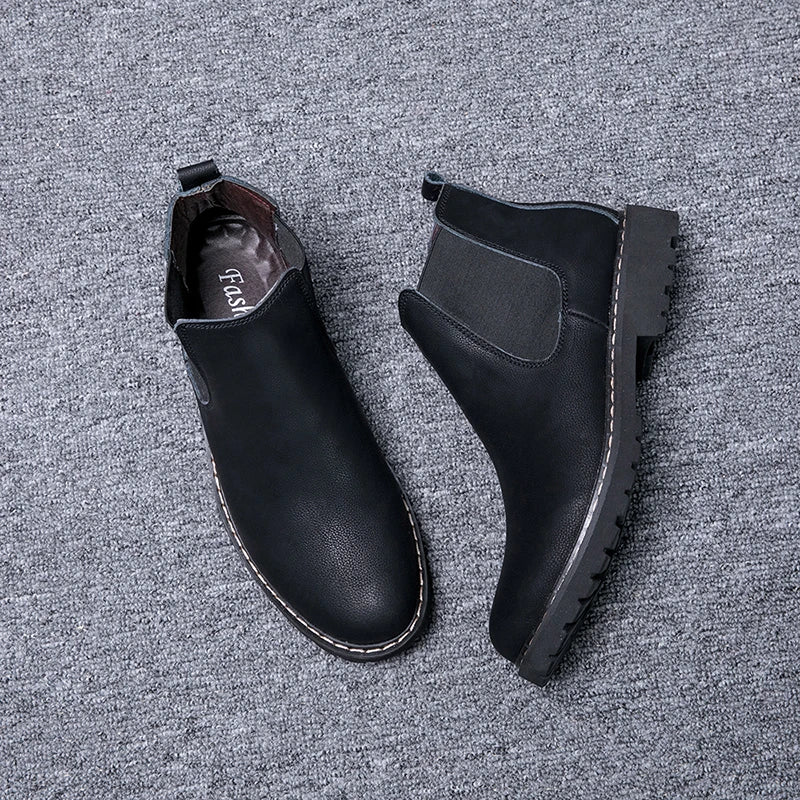 Men High Ankle Cow Leather Boots for Man Casual American Chelsea Boot Male Flat High Top Cowhide Shoes