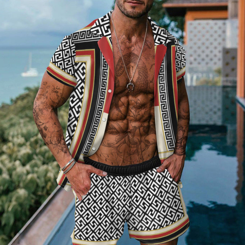 Summer Short Sleeve Shirt Suit Men Fashion Floral Print Hawaiian Shirts + Beach Shorts Casual Beach Clothing Sets Vetement Homme