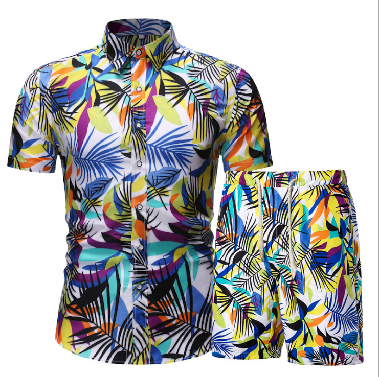 Men Two Piece Suit Set Hawaiian Shirt and Shorts Sets 2021 Summer Short Sleeve Floral Beach Shirts Men Party Vacation Clothing