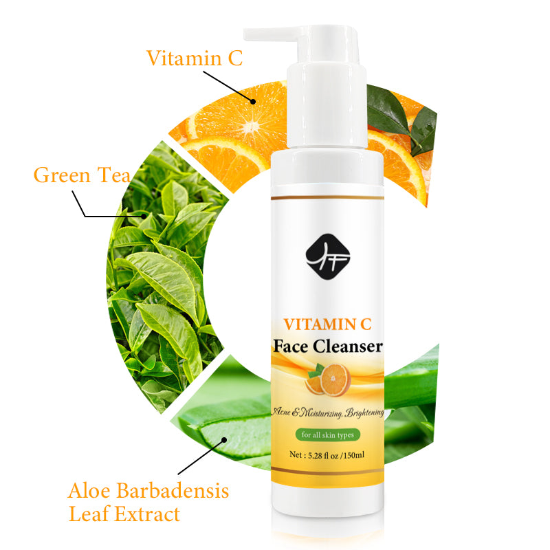 Private Label Lightening Organic Facial Cleanser Vitamin C Acne Face Wash With Aloe Vera Green Tea