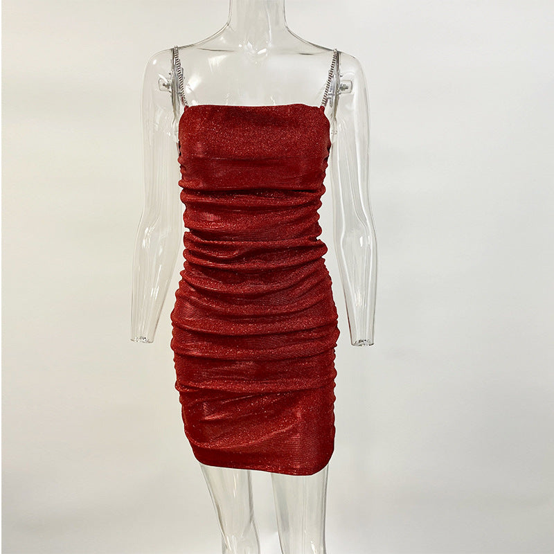 Women's Sparkle Mini Party Sequin Dress Sexy Sequin Glitter Spaghetti Straps Bandage Bodycon Mini Club Party Dress Drop Shipping