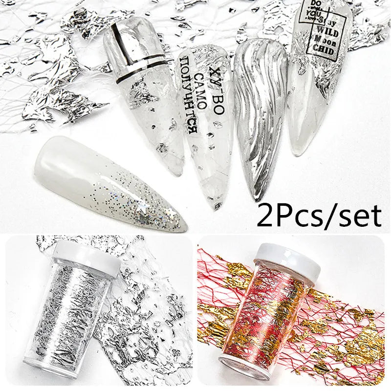 Gold Aluminum Foils 3D Mesh Nail Stickers Stripe Line Nail Art Decal Wraps Slider Manicure DIY Nail Art Decoration Accesorios