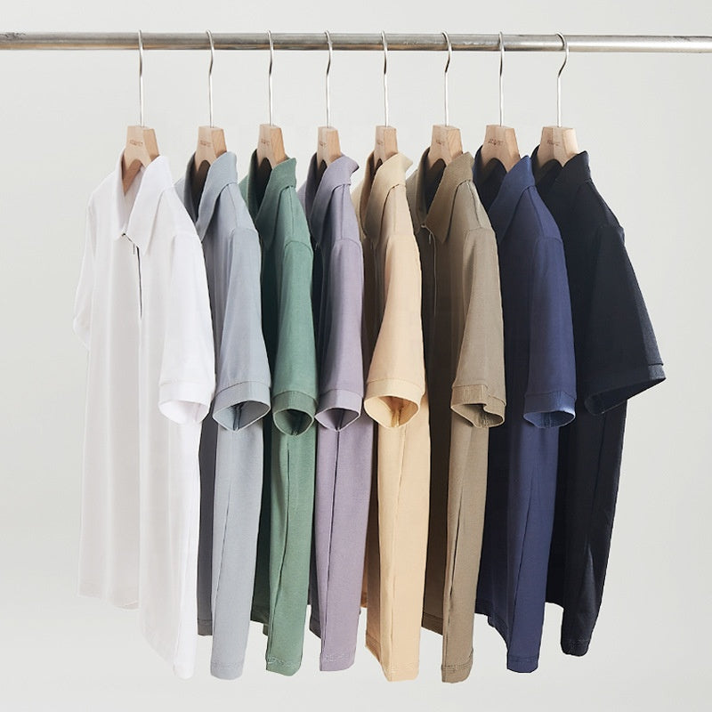 Polo Shirt Men's New Loose Mercerized Cotton Trendy Solid Color Casual Polo Collar Half Sleeve Wholesale