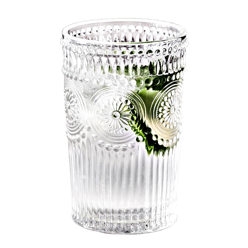 2PCS Romantic Water Glasses, Drinking Glasses Tumblers, Vintage Glassware Set for Juice, Beverages, Beer, Cocktail