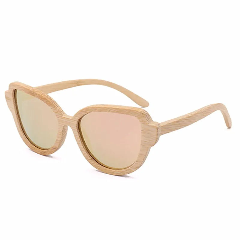 DL Glasses Cat Eye Fashion Bamboo Wood Sunglasses Polarized Mirror Lens Eco-Friendly Custom Logo Wholesale Gafas De Sol 2022
