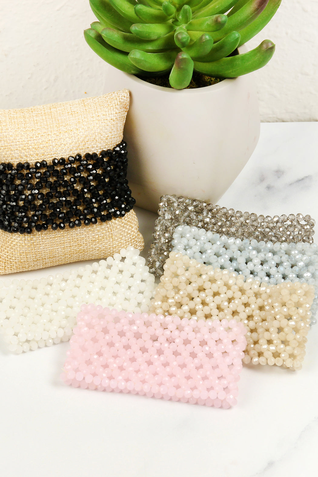 Glass Beads Mesh Wide Stretch Bracelet