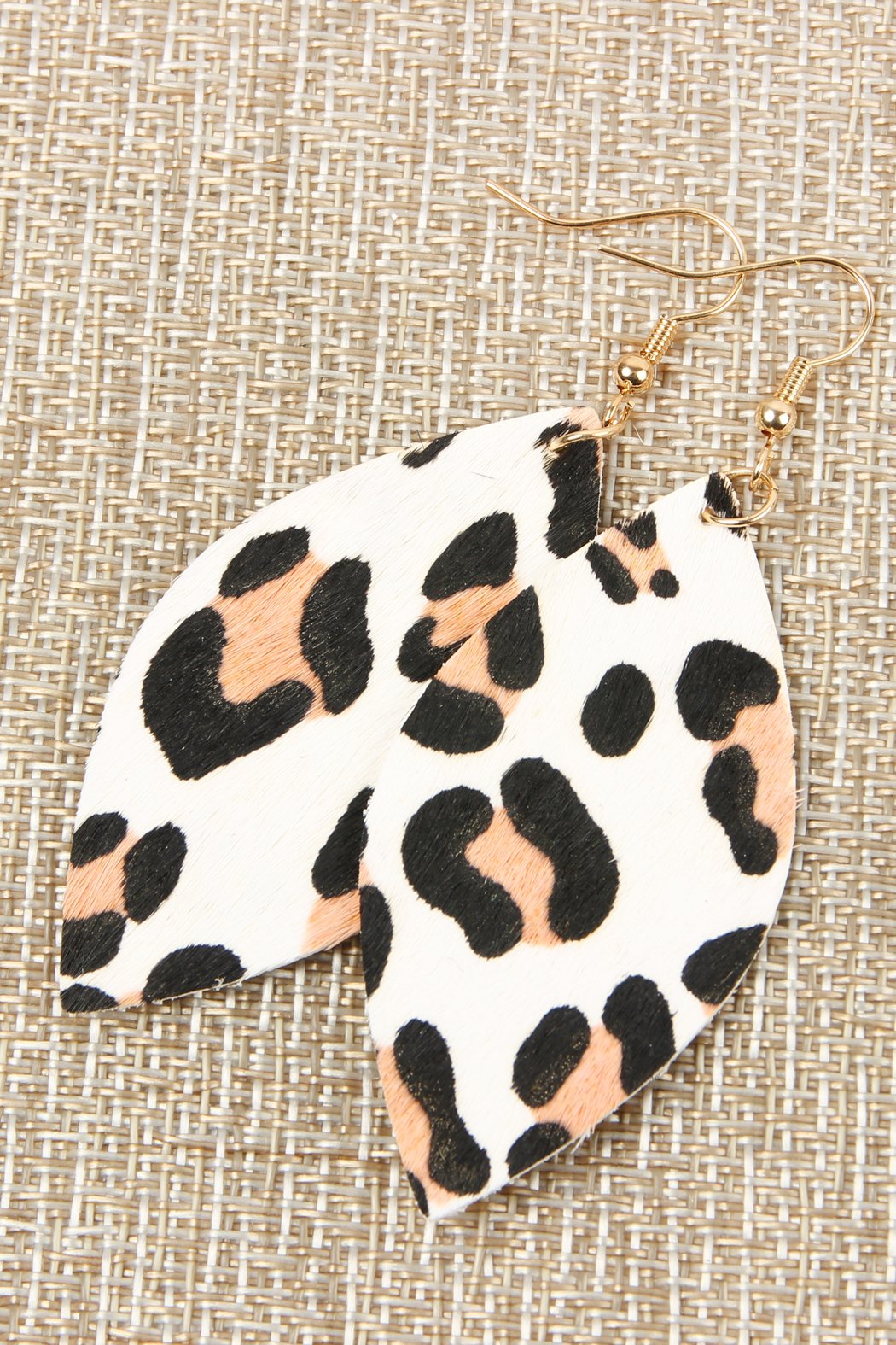 Leopard Marquise Leather Hook Earrings