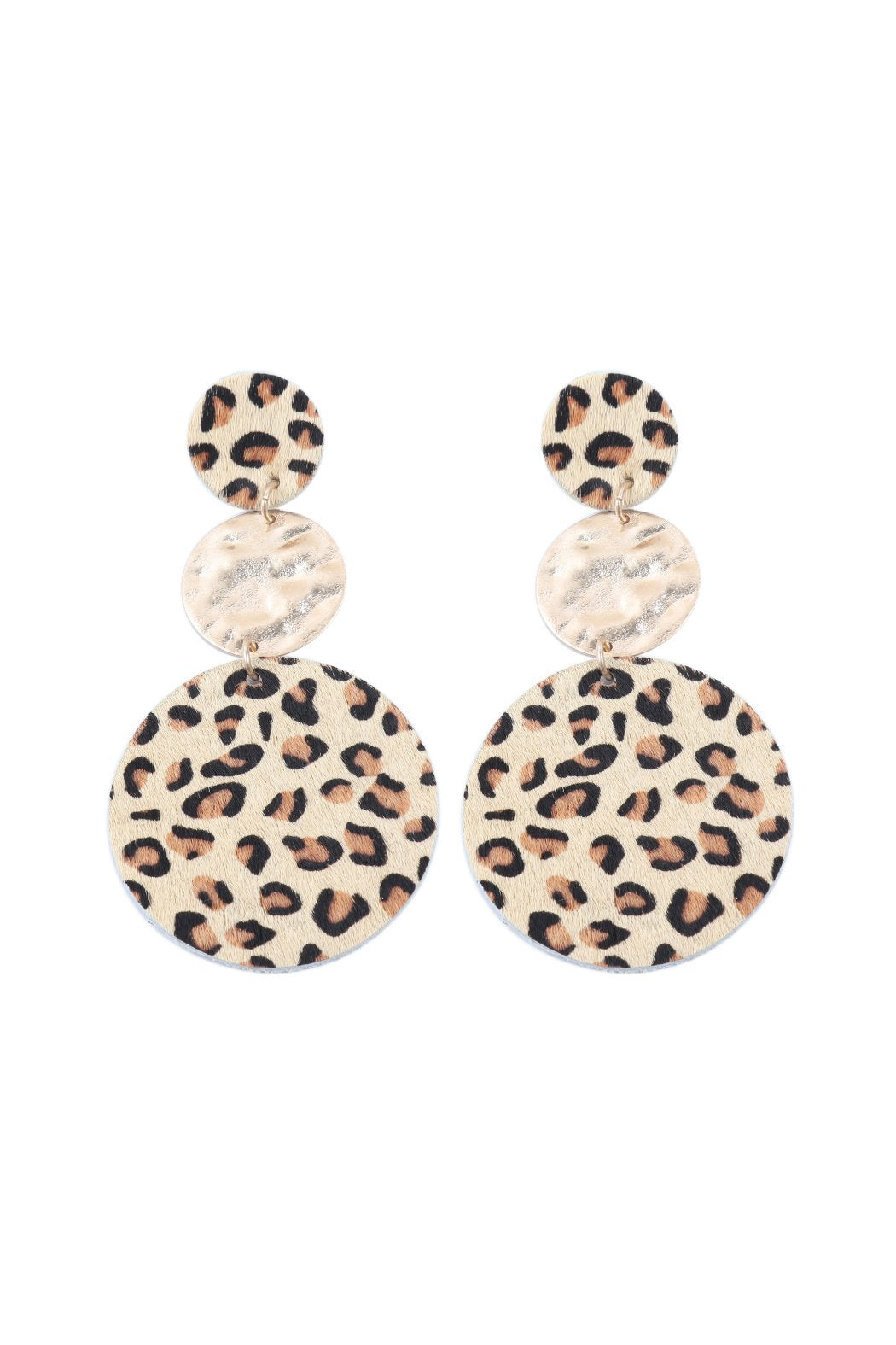 Round Leopard Leather With Metal Link Drop Earrings