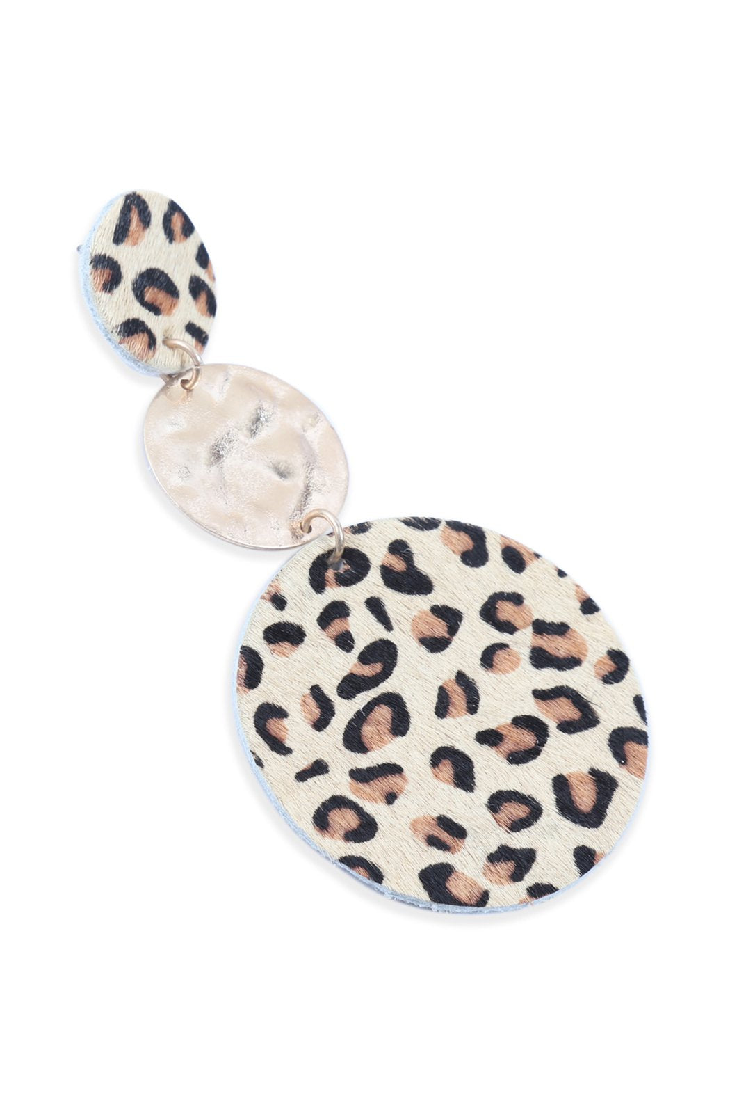 Round Leopard Leather With Metal Link Drop Earrings