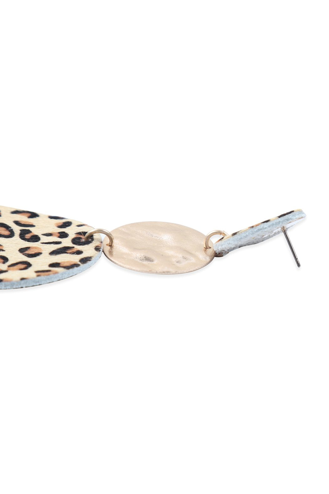 Round Leopard Leather With Metal Link Drop Earrings
