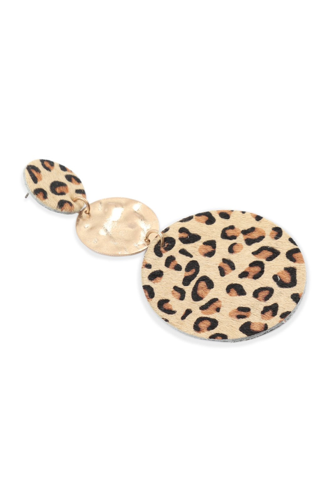 Round Leopard Leather With Metal Link Drop Earrings