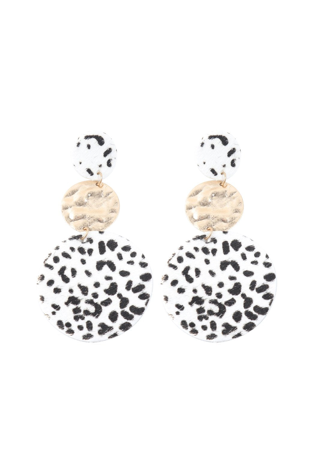 Round Leopard Leather With Metal Link Drop Earrings