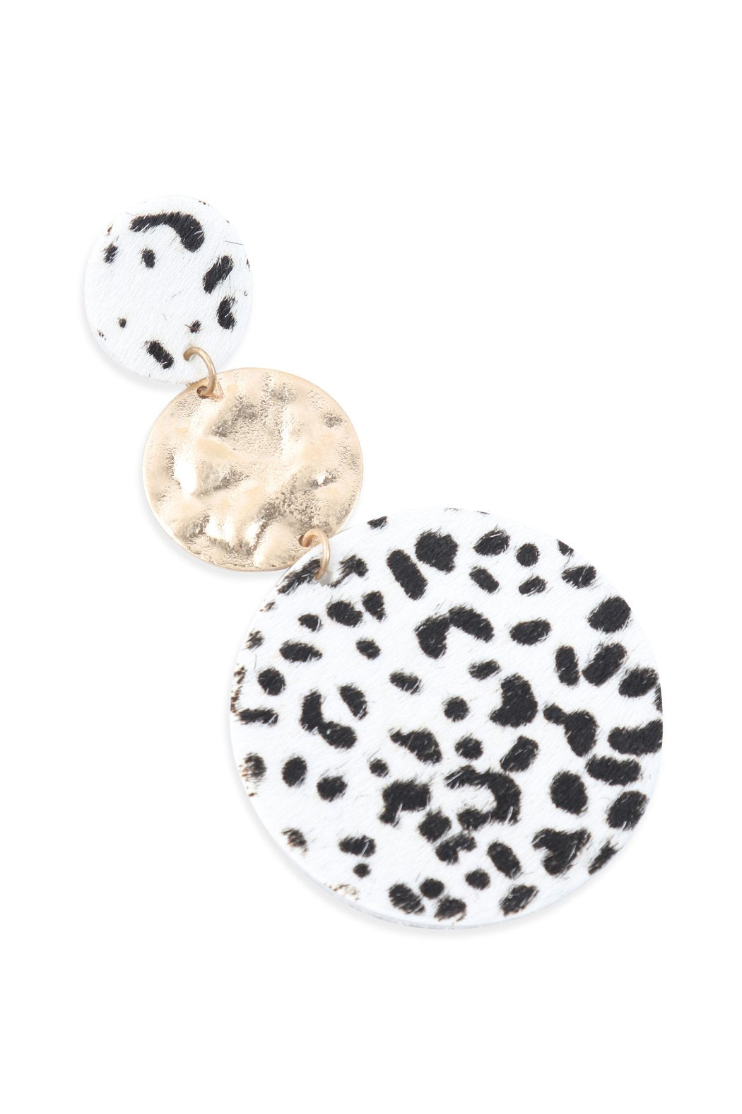 Round Leopard Leather With Metal Link Drop Earrings