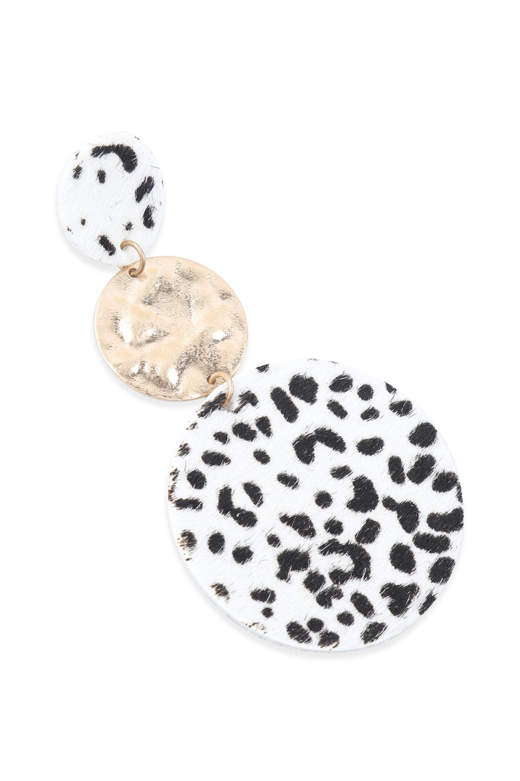 Round Leopard Leather With Metal Link Drop Earrings
