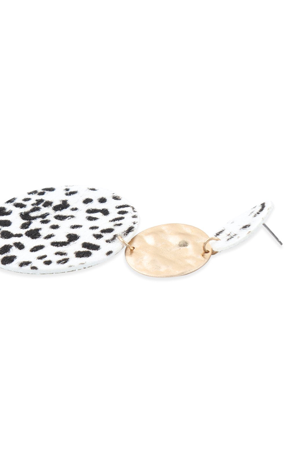Round Leopard Leather With Metal Link Drop Earrings