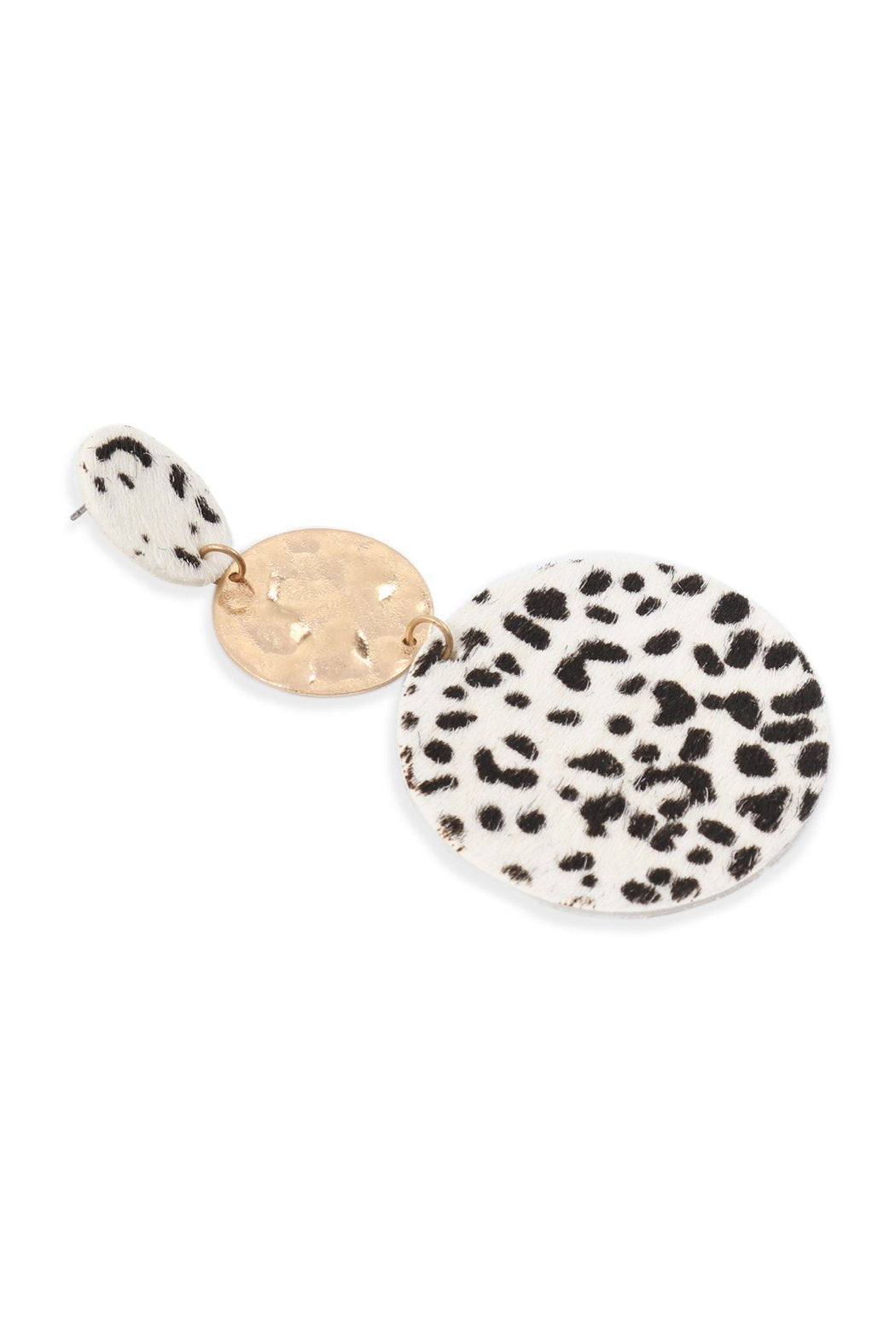 Round Leopard Leather With Metal Link Drop Earrings