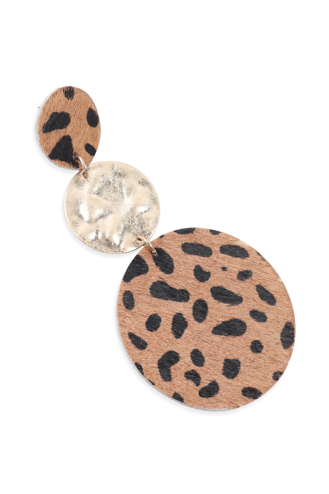 Round Leopard Leather With Metal Link Drop Earrings