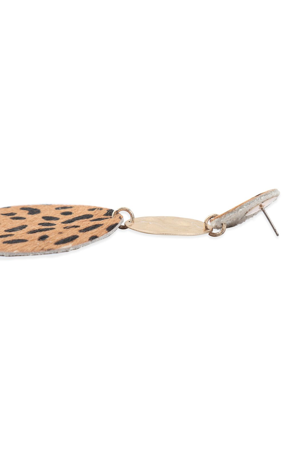 Round Leopard Leather With Metal Link Drop Earrings
