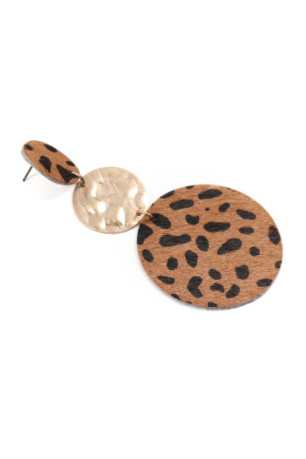 Round Leopard Leather With Metal Link Drop Earrings