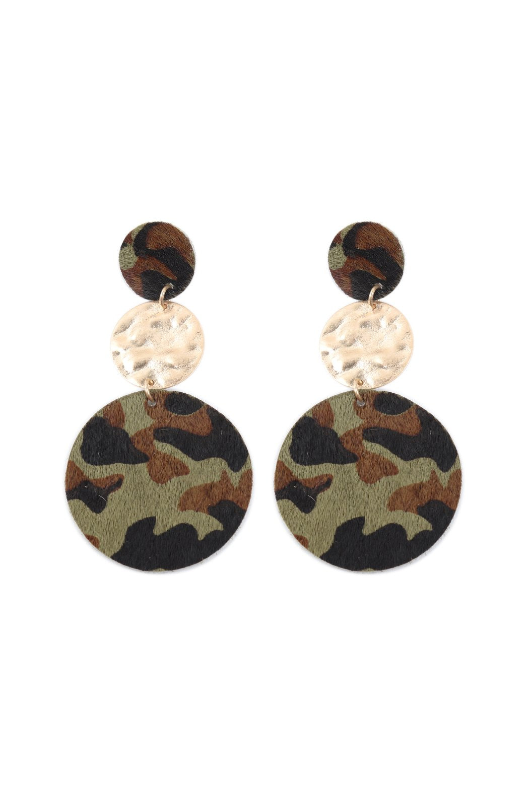 Round Leopard Leather With Metal Link Drop Earrings