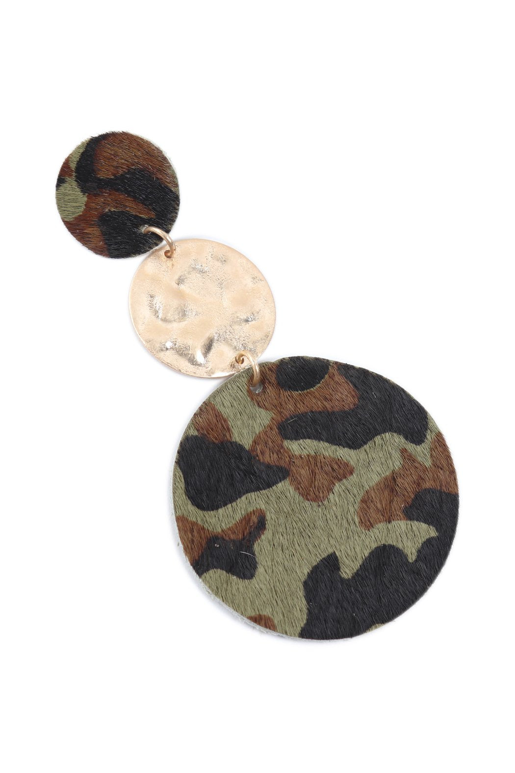 Round Leopard Leather With Metal Link Drop Earrings