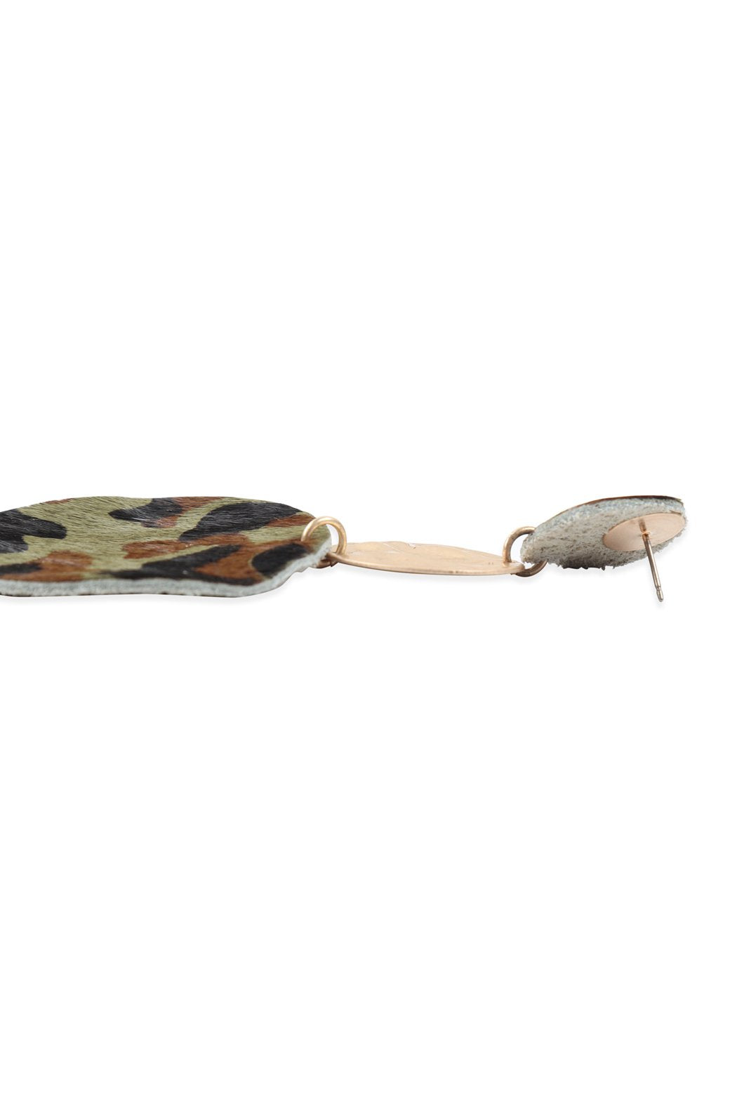 Round Leopard Leather With Metal Link Drop Earrings