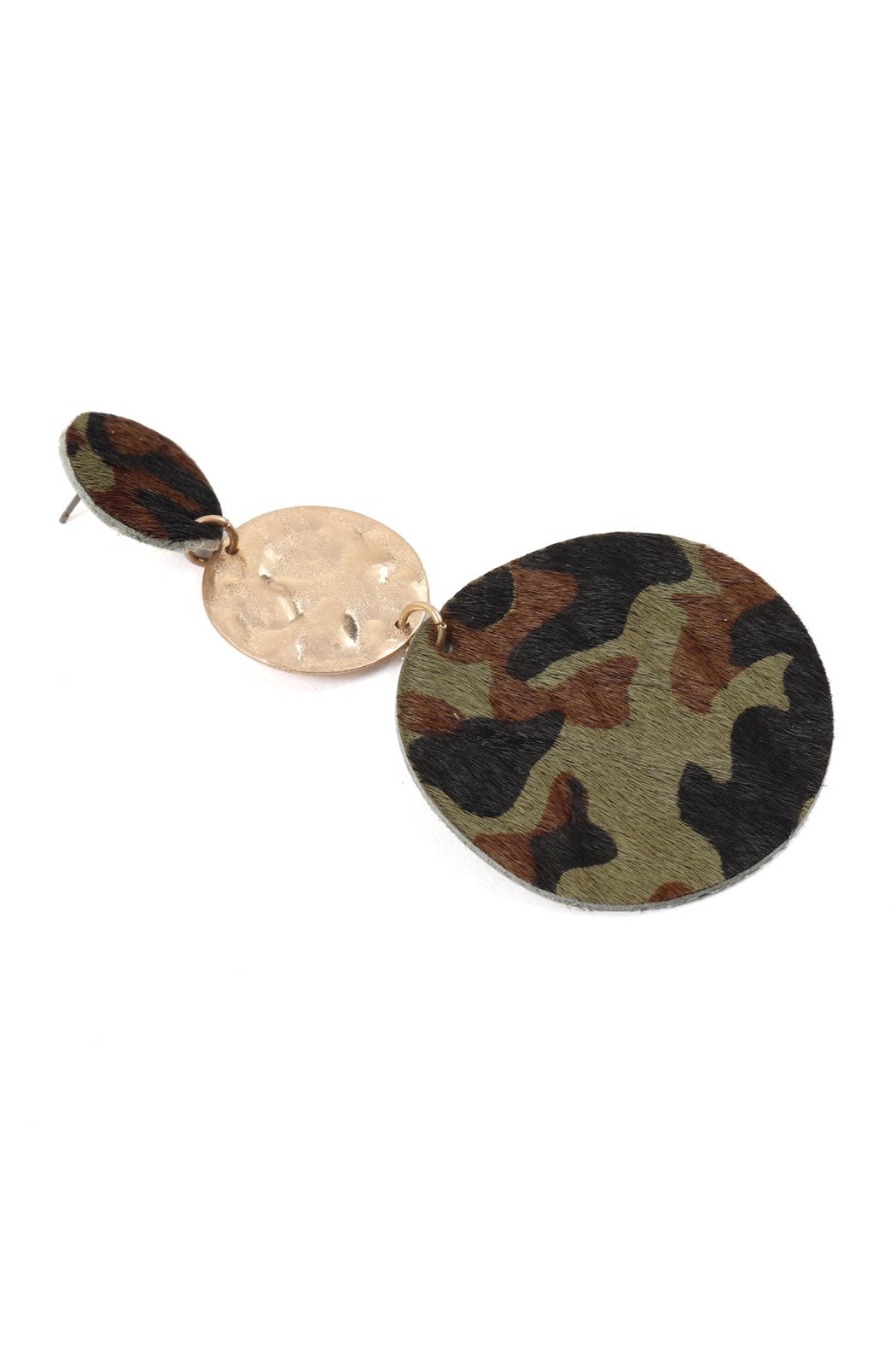Round Leopard Leather With Metal Link Drop Earrings