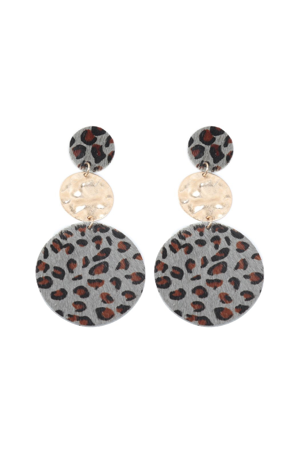 Round Leopard Leather With Metal Link Drop Earrings