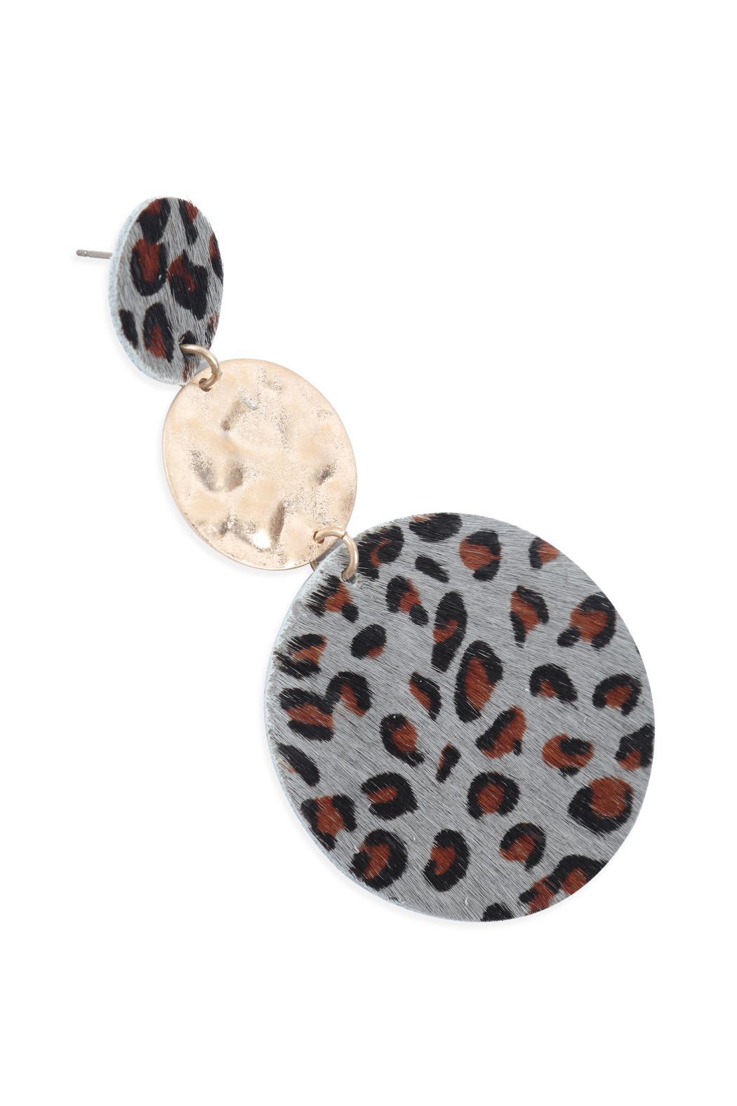 Round Leopard Leather With Metal Link Drop Earrings