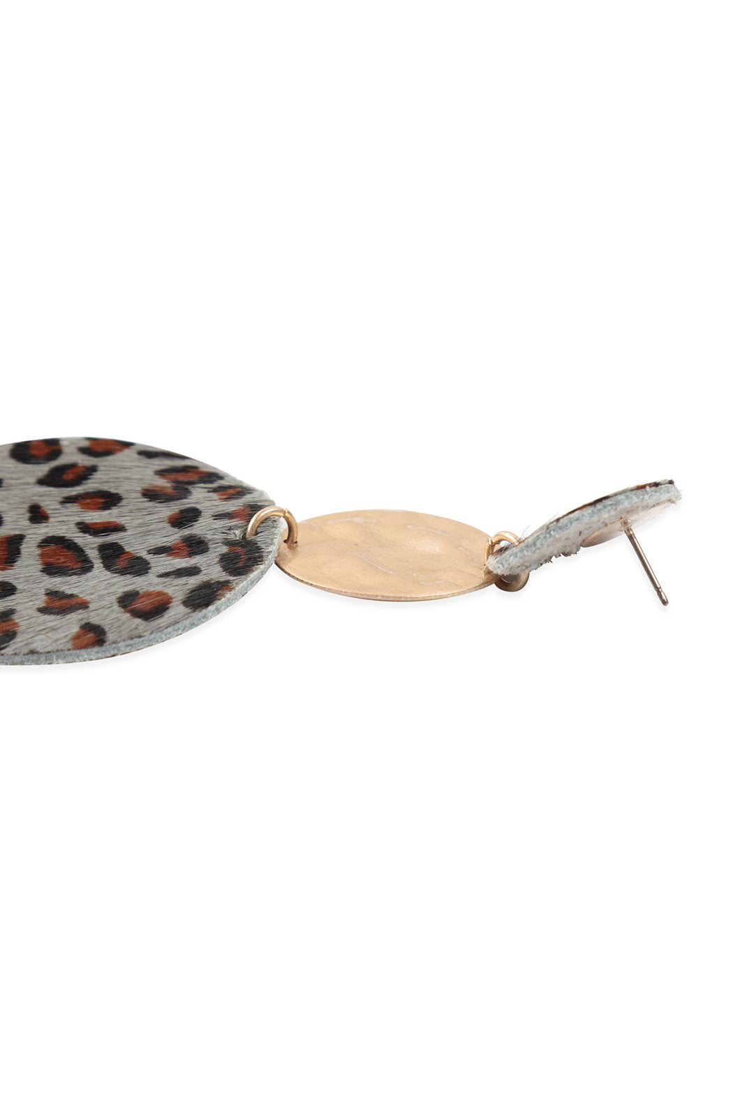 Round Leopard Leather With Metal Link Drop Earrings