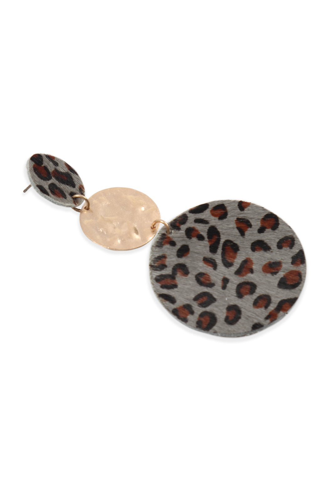 Round Leopard Leather With Metal Link Drop Earrings
