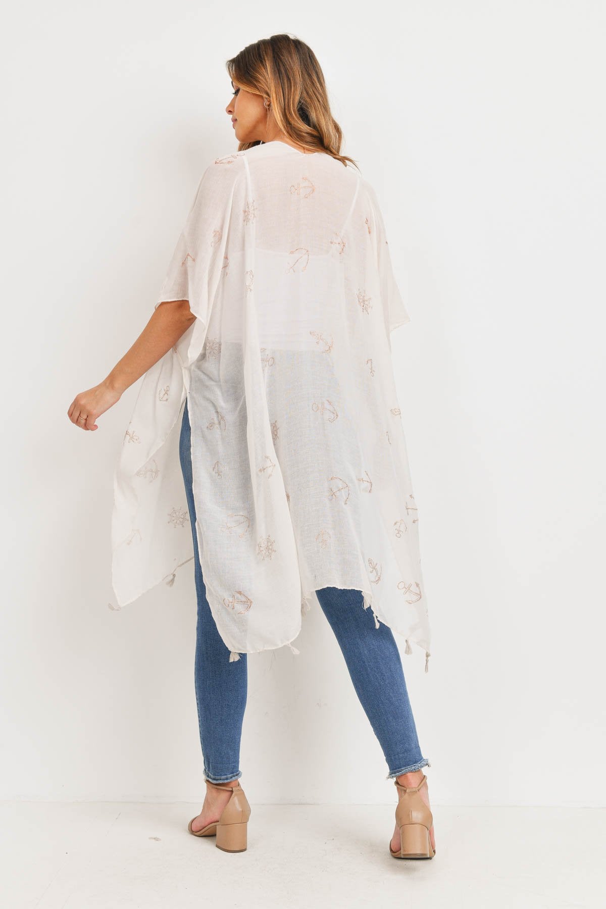 Ms0043be - Beige Lightweight Anchor & Leaf Beach Cover Ups