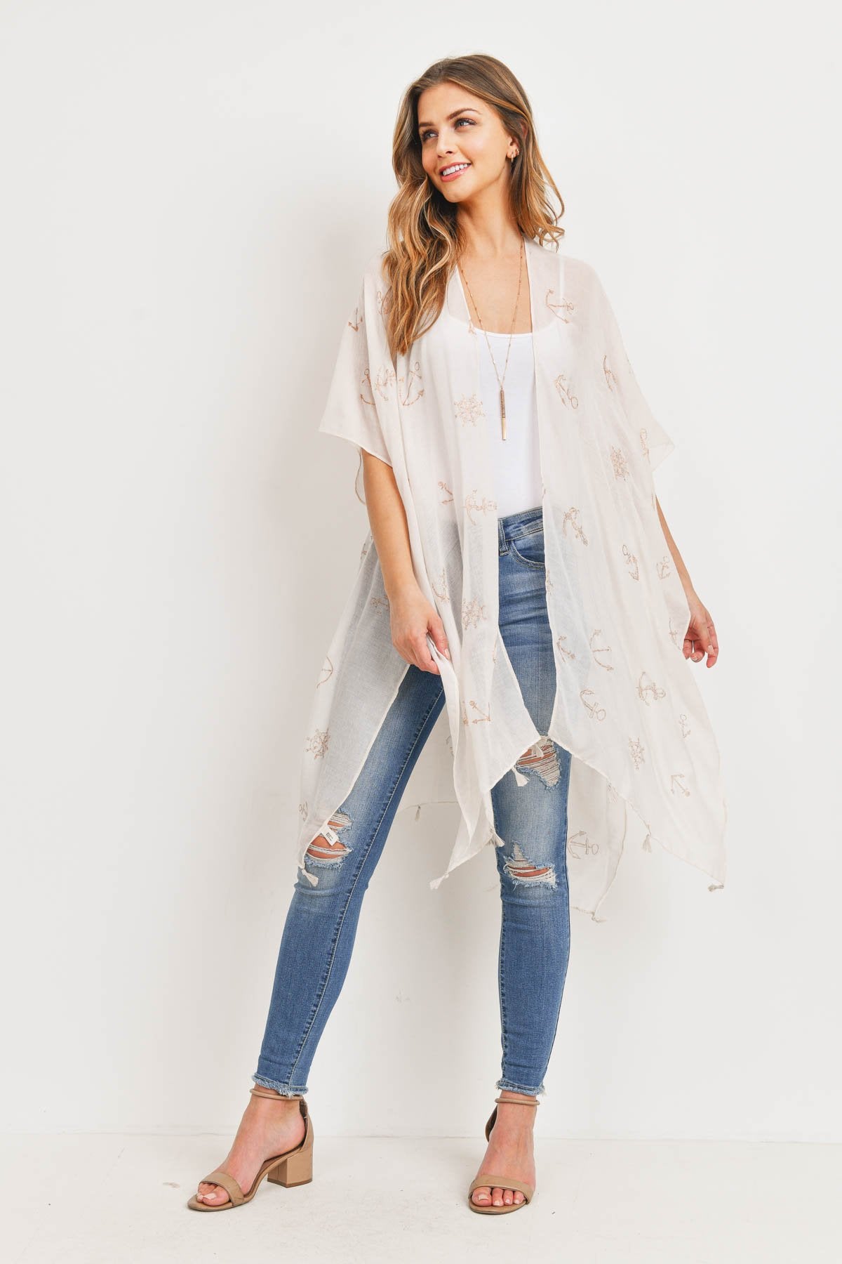Ms0043be - Beige Lightweight Anchor & Leaf Beach Cover Ups
