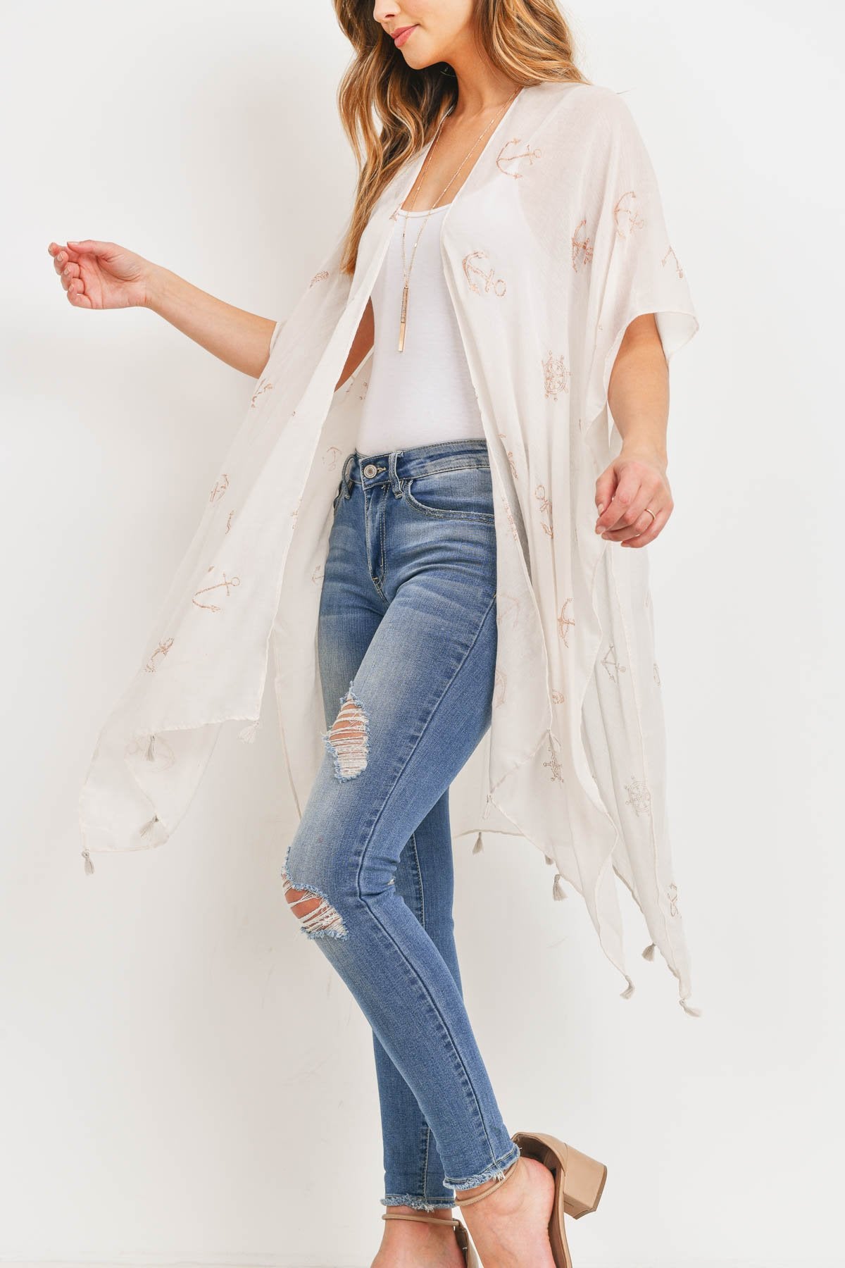 Ms0043be - Beige Lightweight Anchor & Leaf Beach Cover Ups