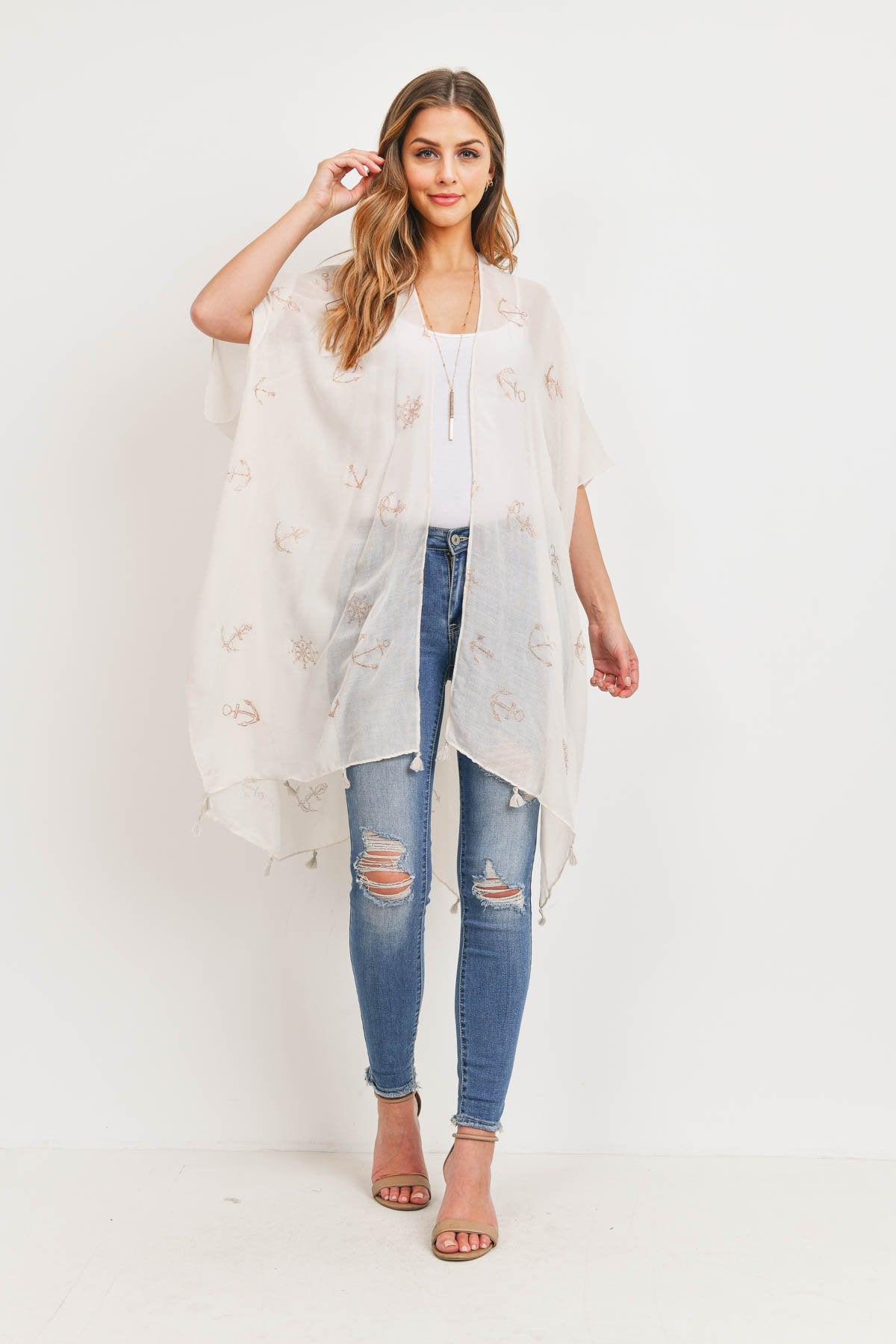 Ms0043be - Beige Lightweight Anchor & Leaf Beach Cover Ups
